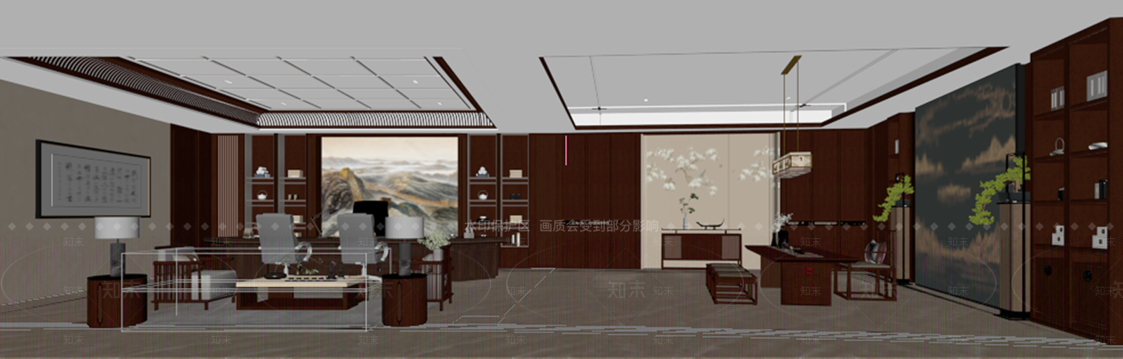 新中式董事长办公室3D模型下载【ID:1234745321】