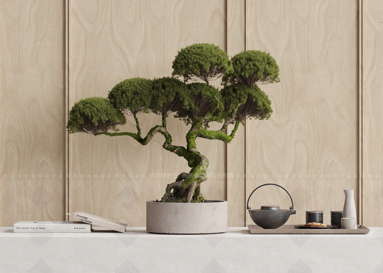 日式盆景3D模型渲染效果图