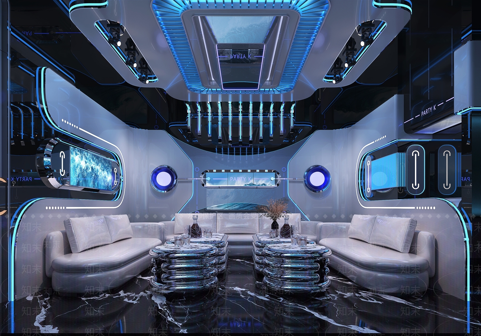 赛博朋克风KTV3D模型渲染效果图
