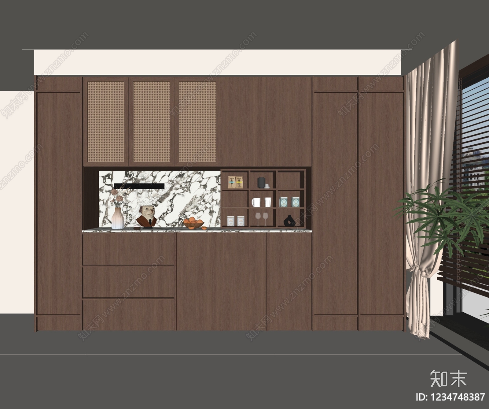 中古风餐边柜SU模型下载【ID:1234748387】