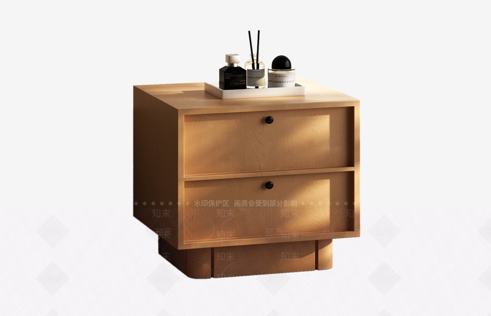 原木风床头柜3D模型渲染效果图