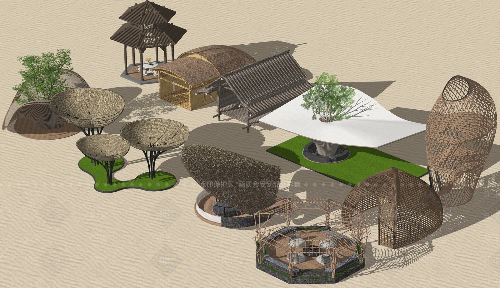新中式景观景观小建筑SU模型草图
