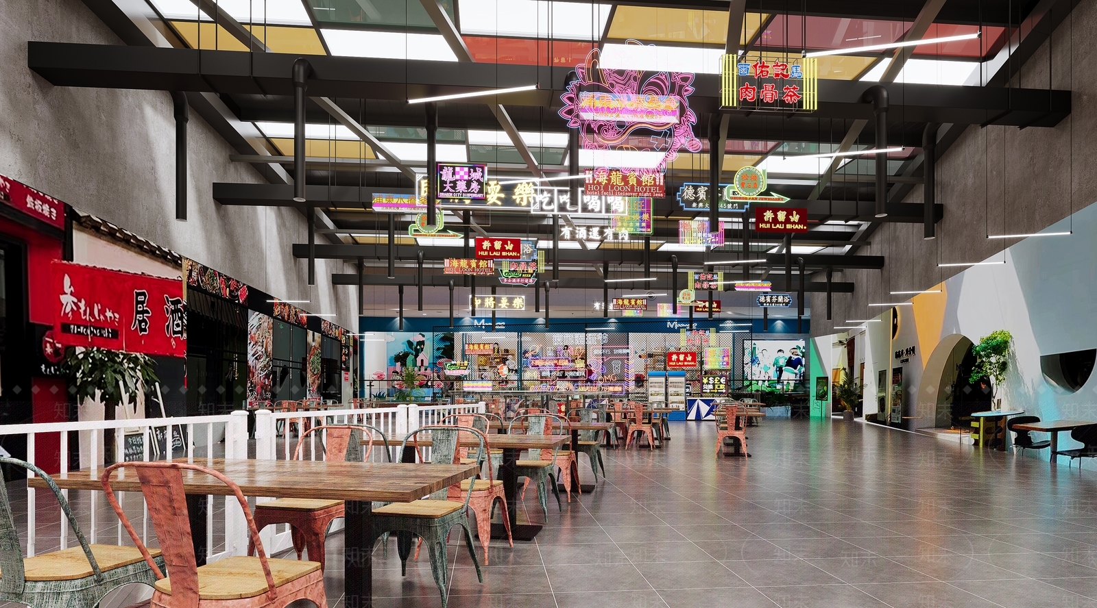 复古工业风餐饮空间3D模型渲染效果图
