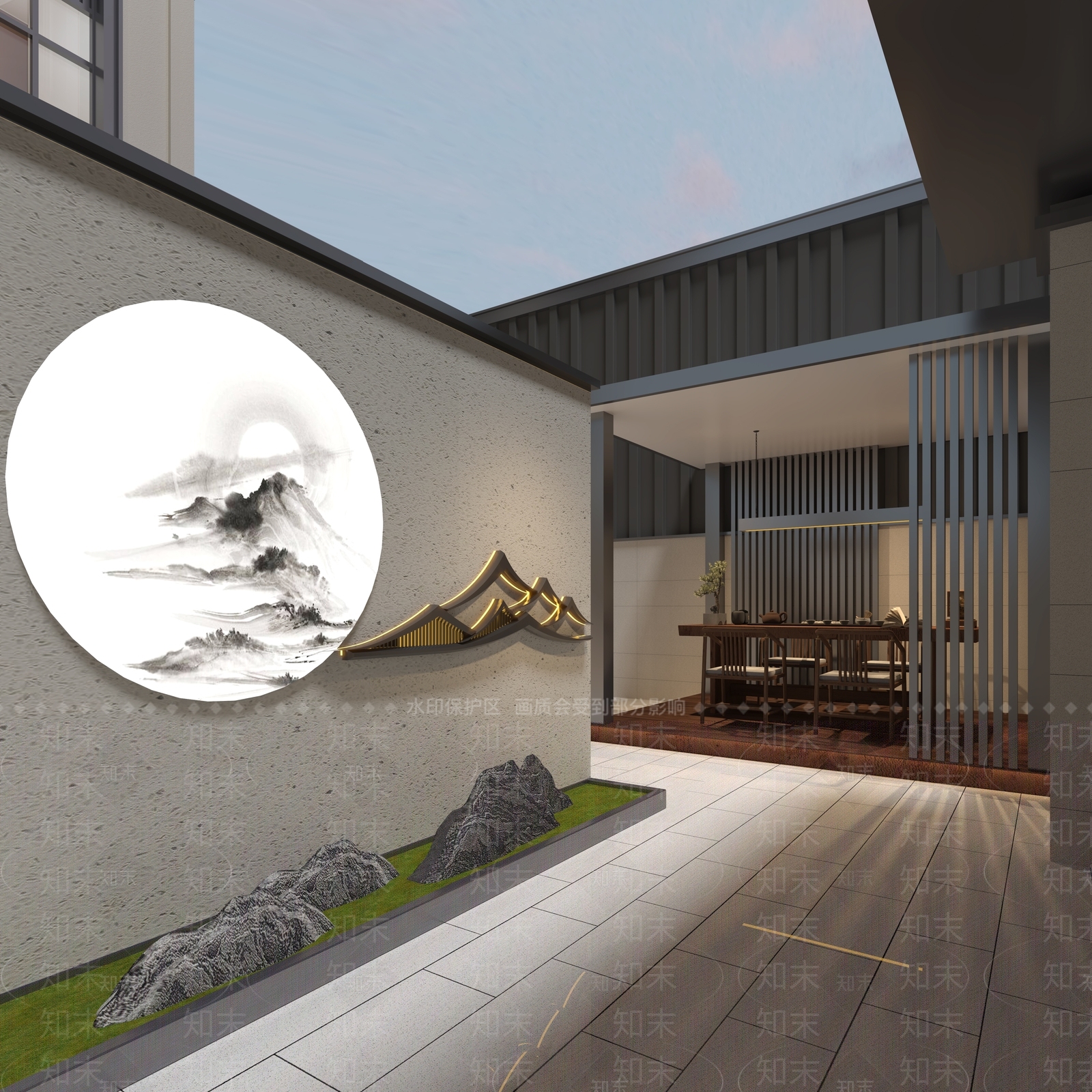 新中式景观庭院3D模型下载【ID:1234749748】