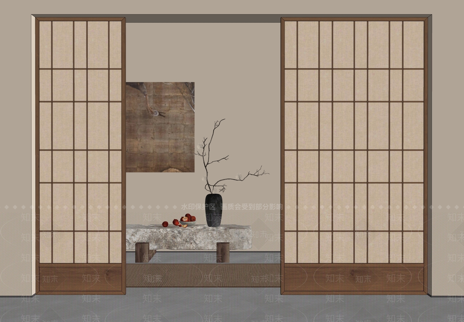 日式隔断3D模型下载【ID:1234751006】
