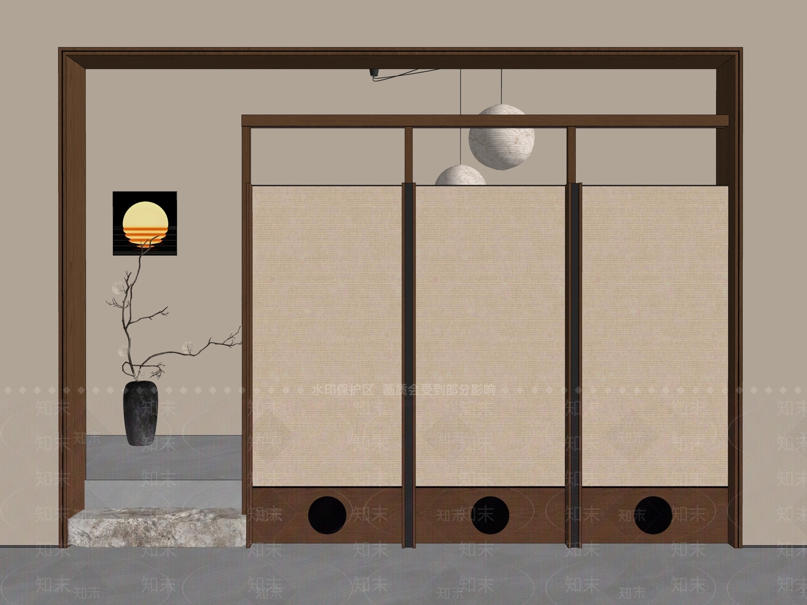 日式隔断3D模型下载【ID:1234751283】