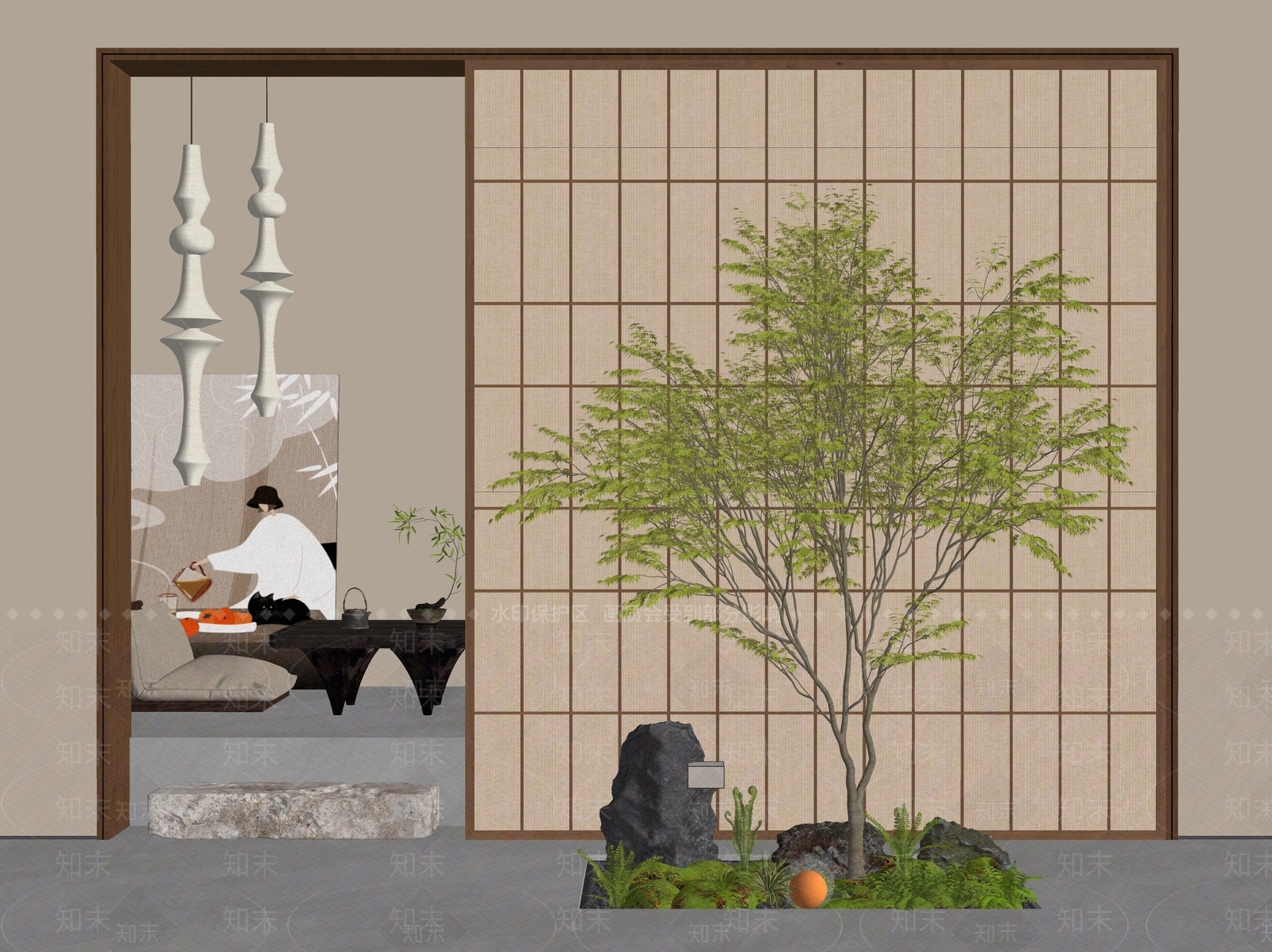 日式室内景观3D模型下载【ID:1234751405】