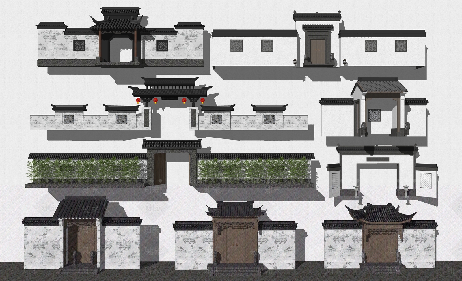 中式古建景墙SU模型草图