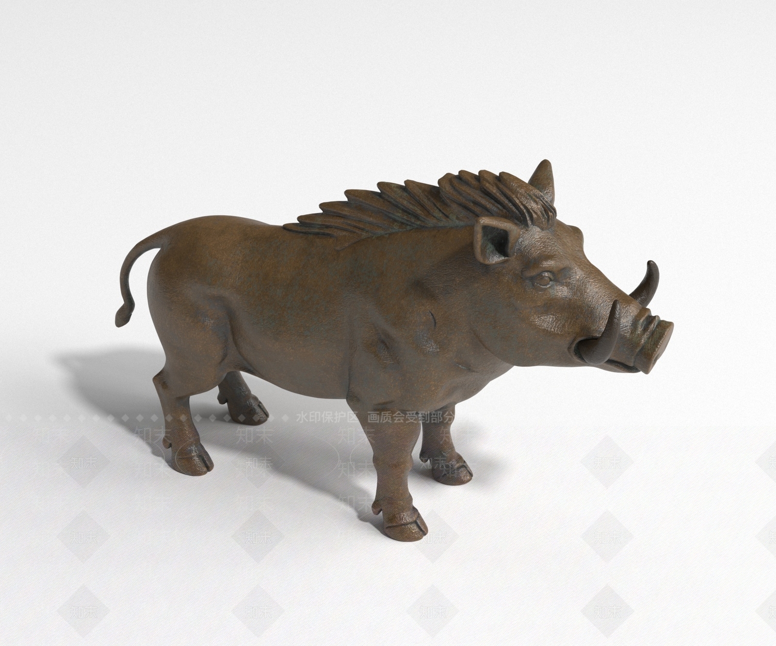 中式雕塑摆件3D模型渲染效果图