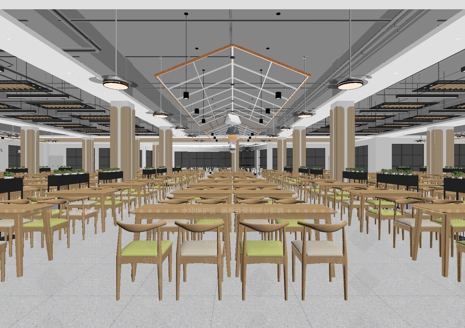 原木风学生食堂3D模型下载【ID:1234759776】