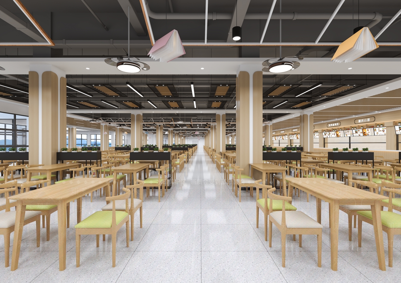 原木风学生食堂3D模型下载【ID:1234759776】