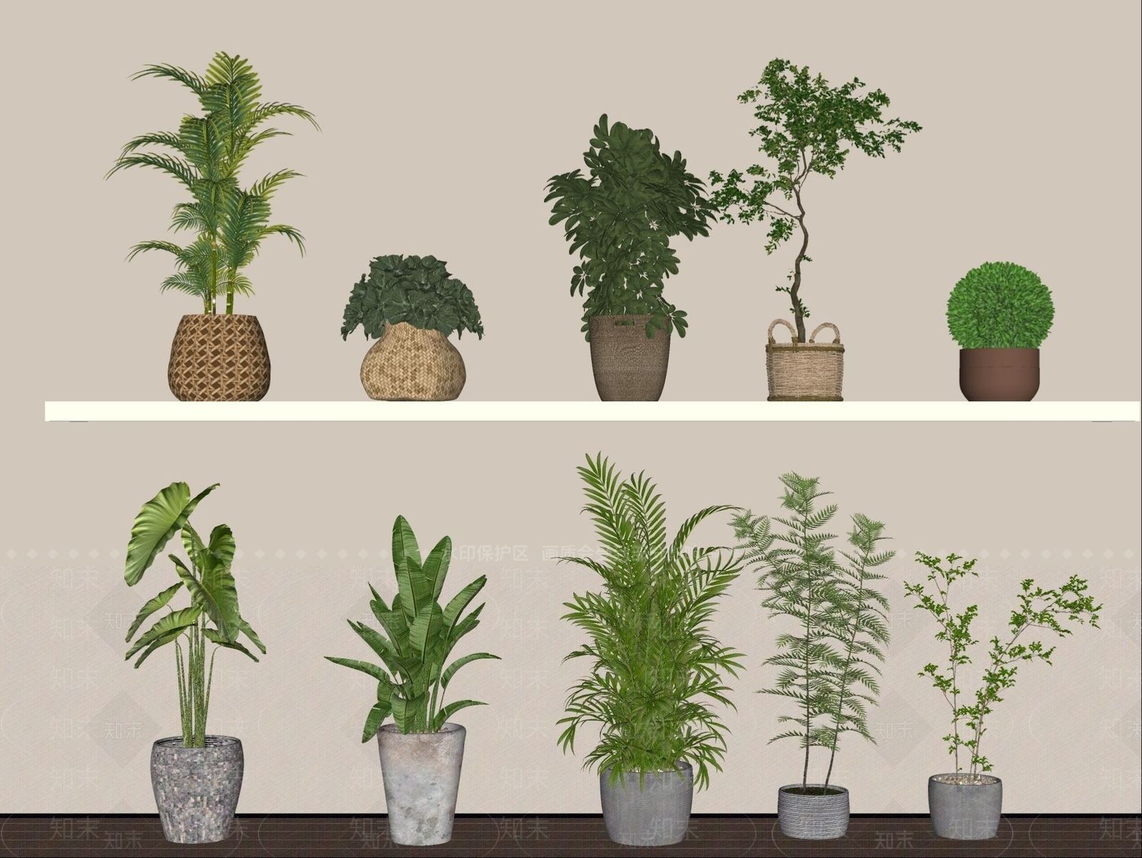 现代简约植物组合SU模型下载【ID:1234762204】