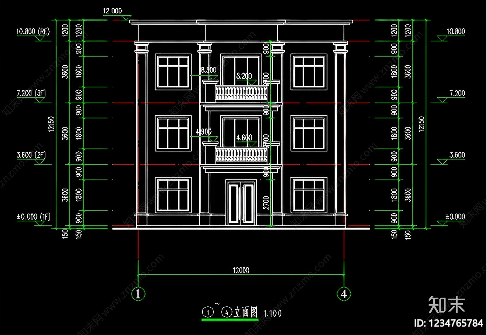 别墅建筑cad施工图下载【ID:1234765784】