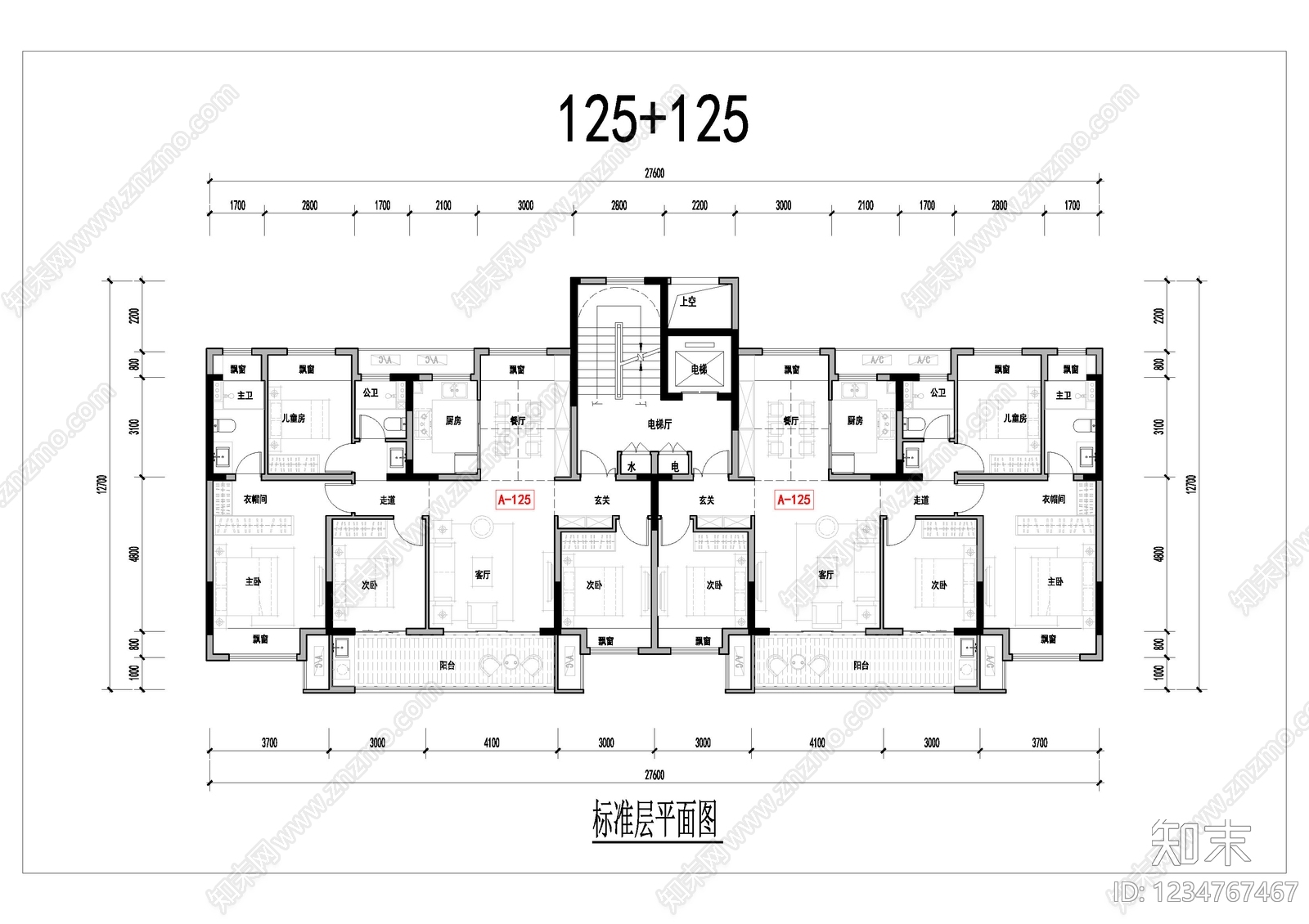 四居cad施工图下载【ID:1234767467】