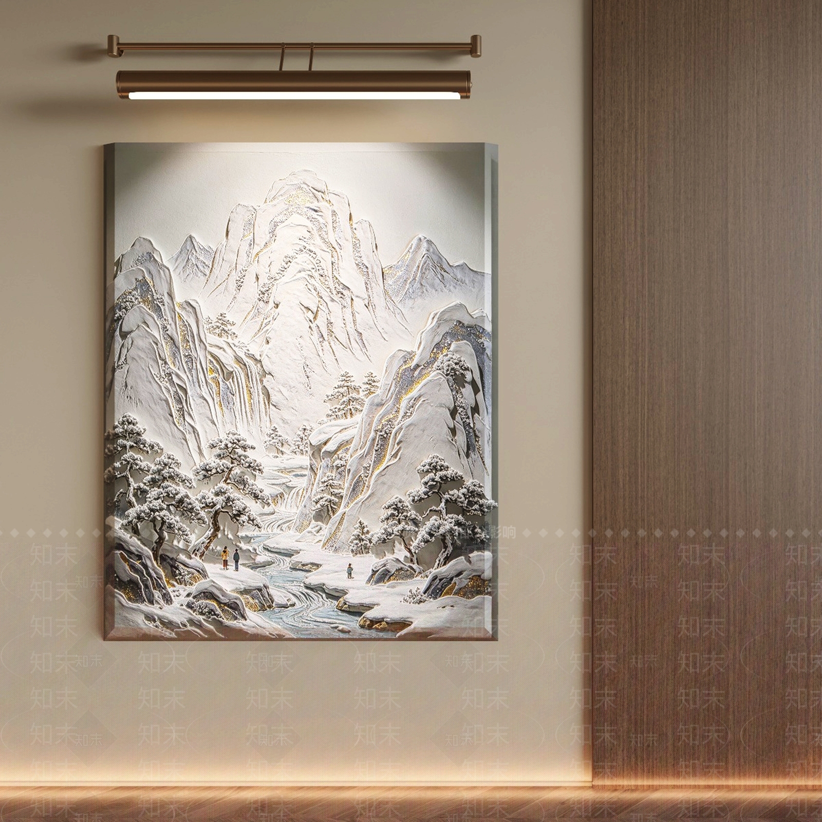 新中式山水画3D模型渲染效果图