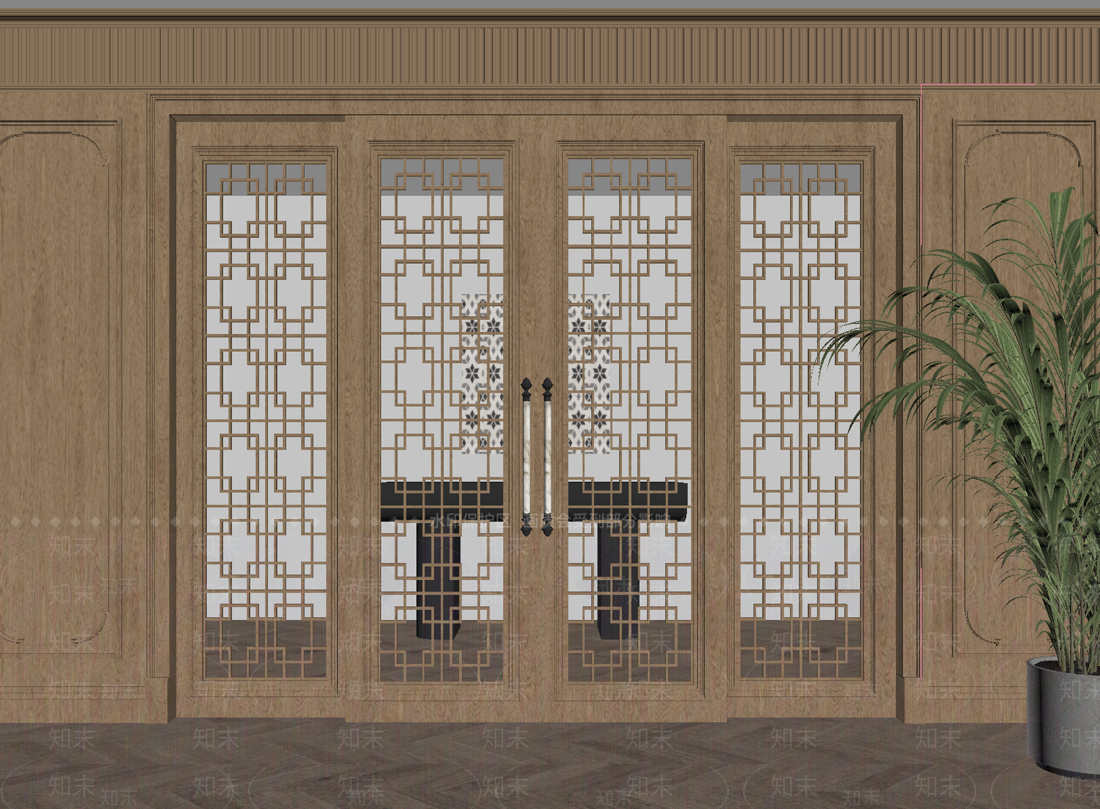 新中式推拉门3D模型下载【ID:1234785379】