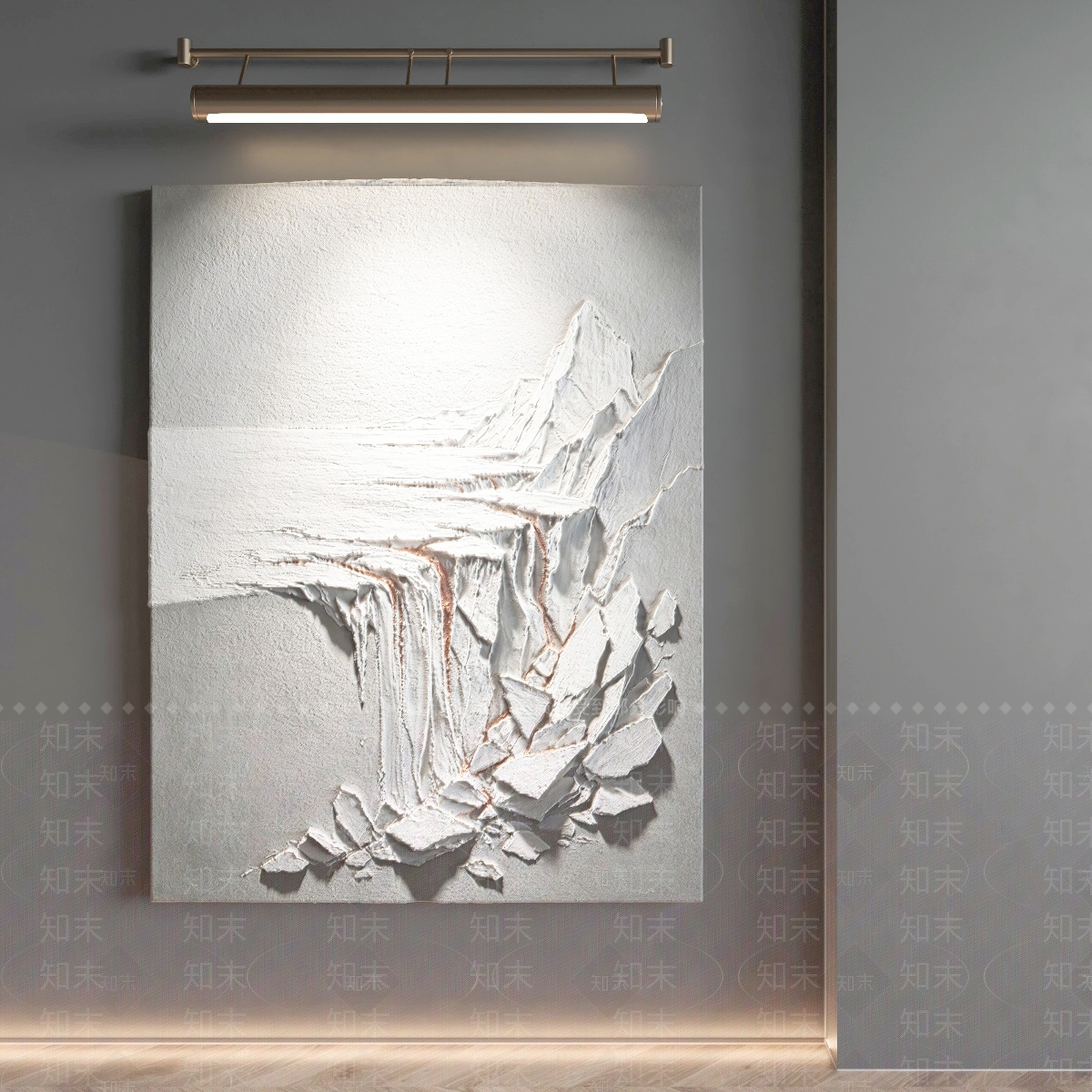 极简山水画3D模型渲染效果图
