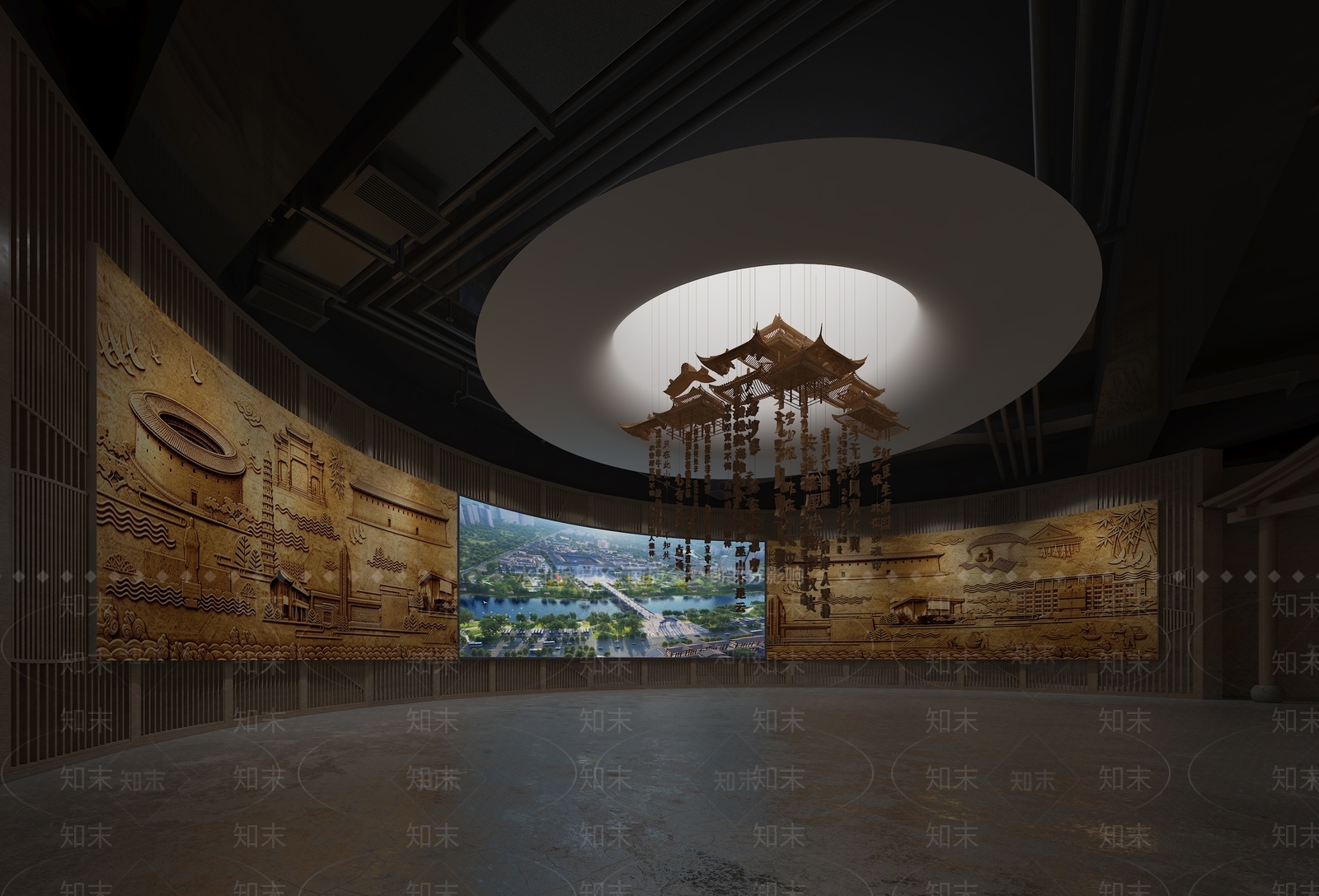 中式民俗展厅3D模型渲染效果图