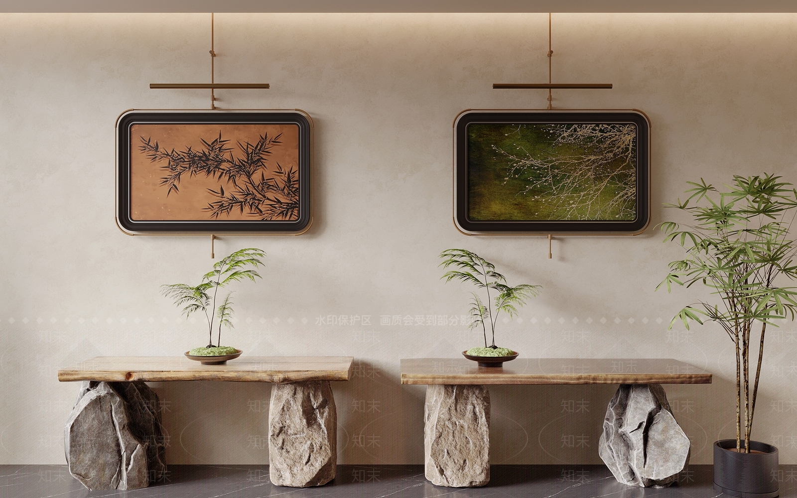 新中式艺术展厅3D模型渲染效果图