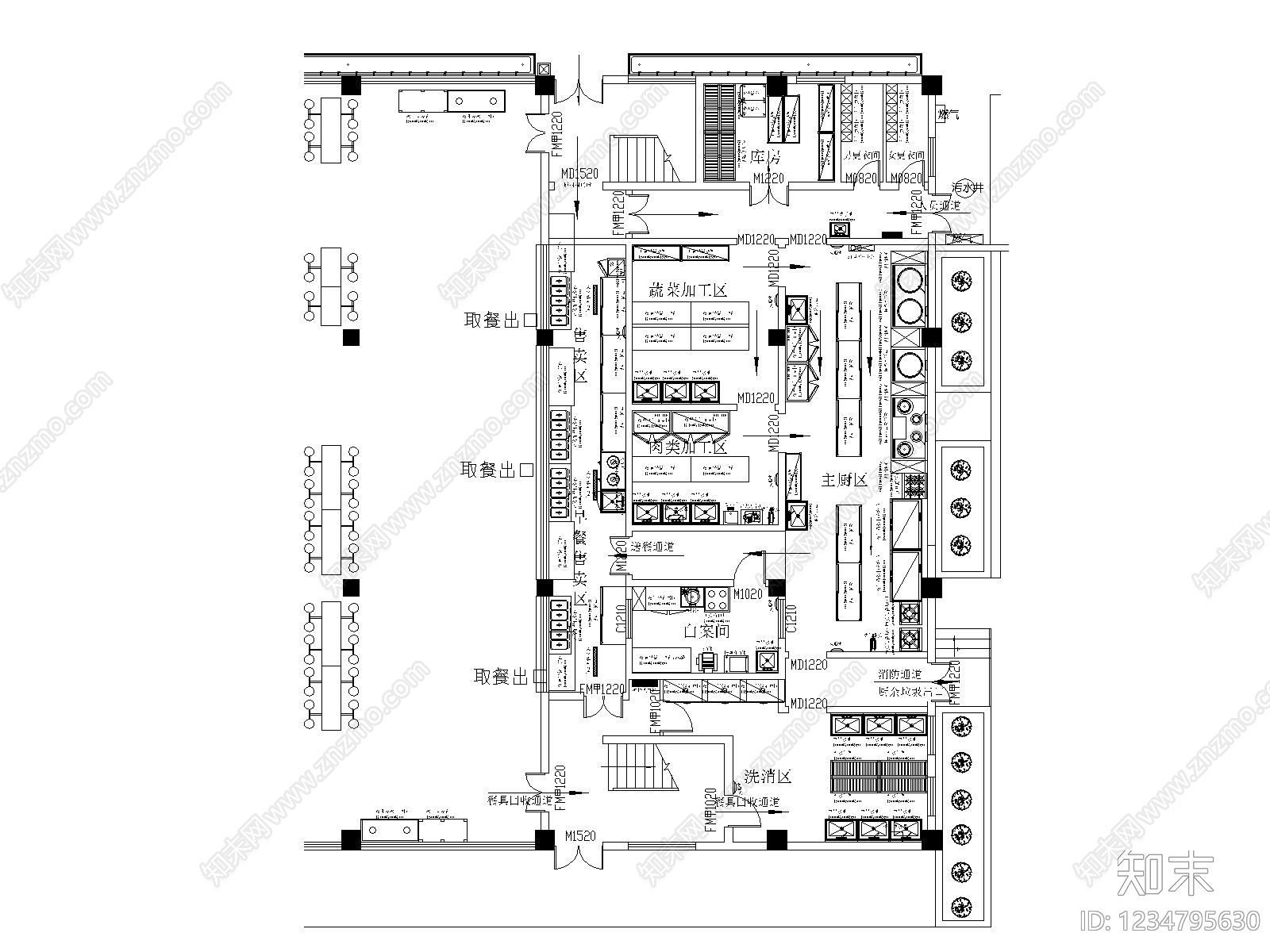 后厨cad施工图下载【ID:1234795630】
