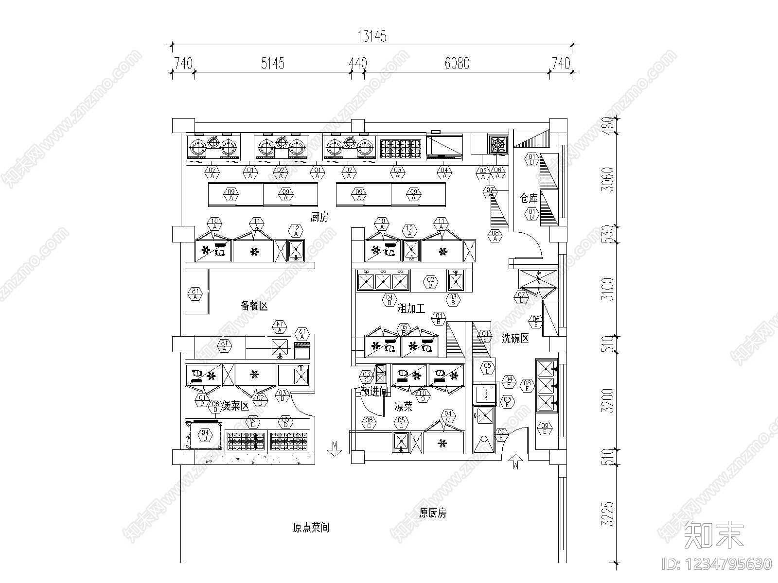 后厨cad施工图下载【ID:1234795630】