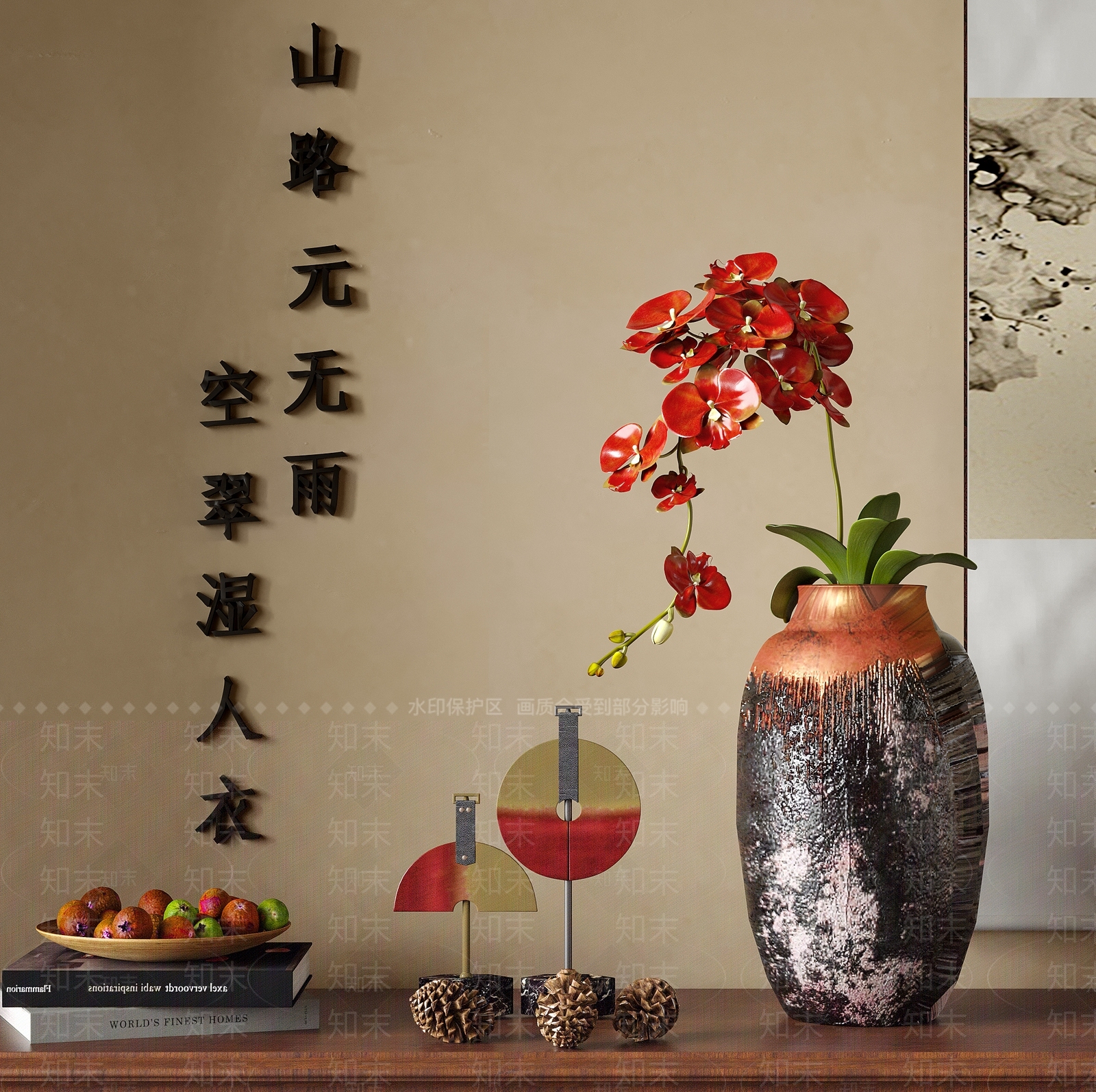 新中式花艺3D模型渲染效果图