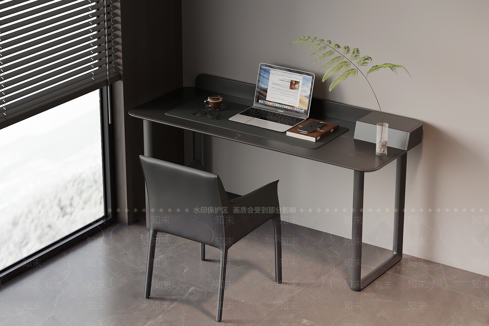 意式极简书桌椅3D模型渲染效果图