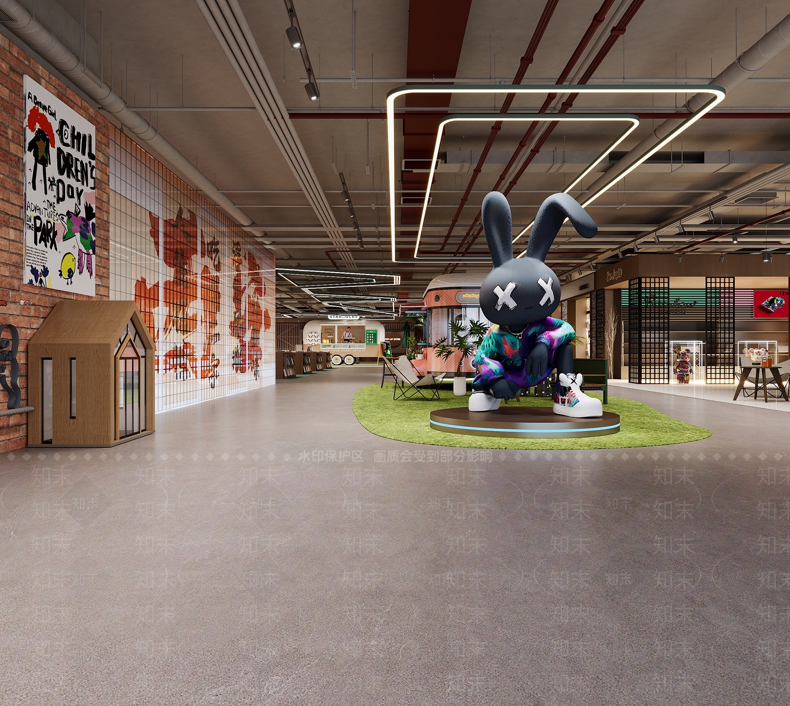 复古工业风商场3D模型渲染效果图
