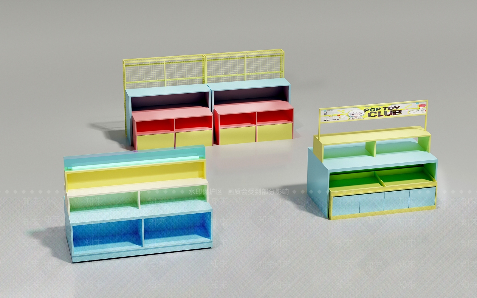 孟菲斯文创展台3D模型渲染效果图