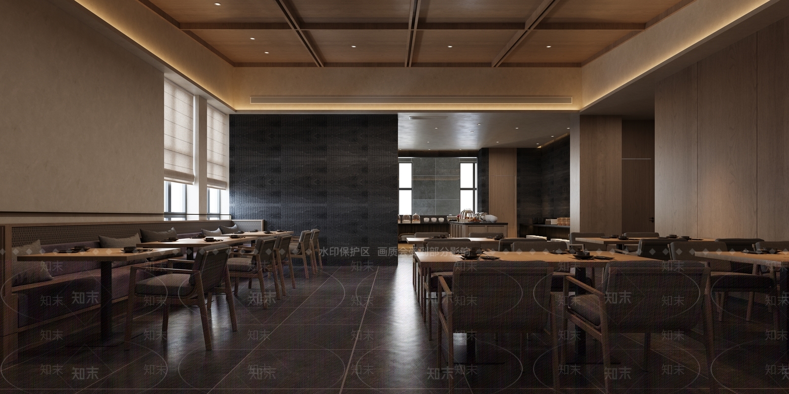 新中式酒店餐厅3D模型渲染效果图