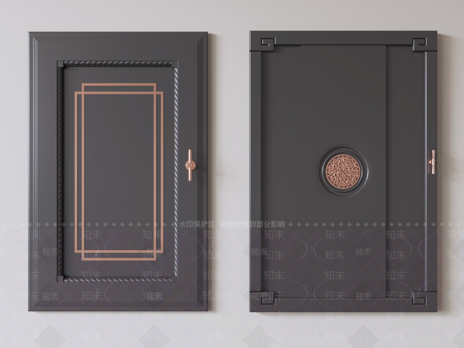 新中式柜门3D模型渲染效果图