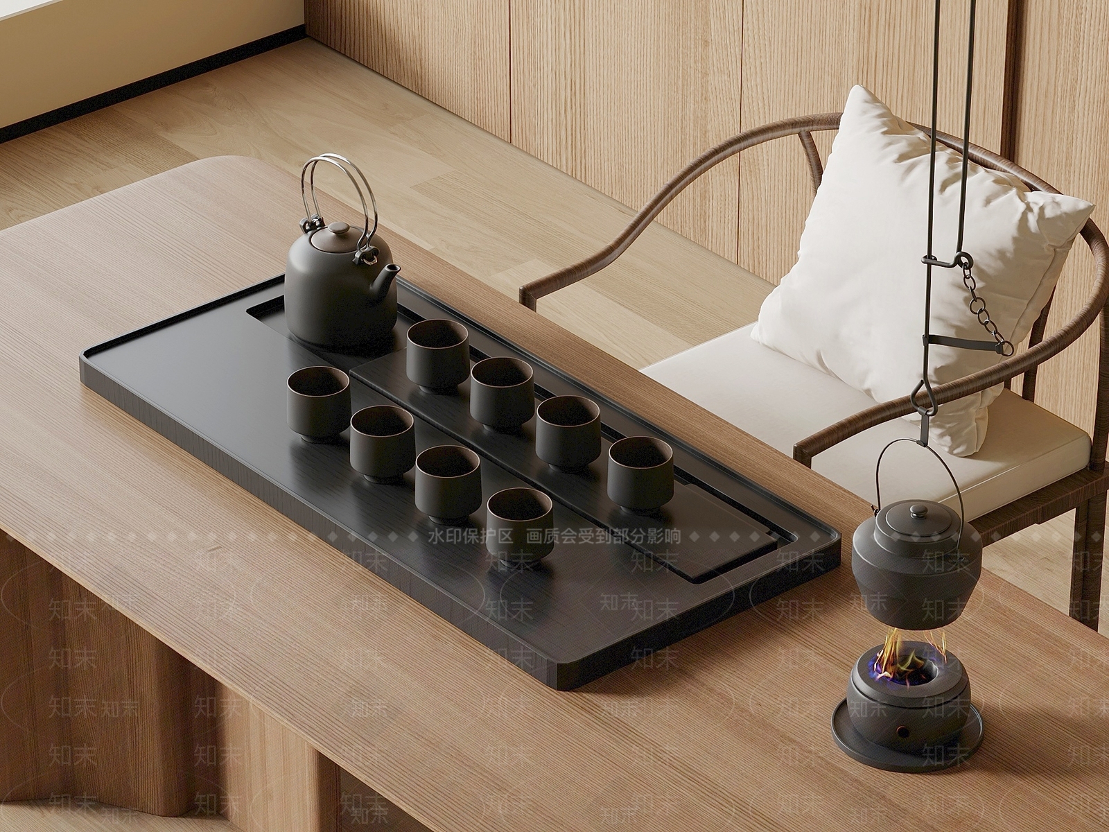 新中式茶具3D模型渲染效果图