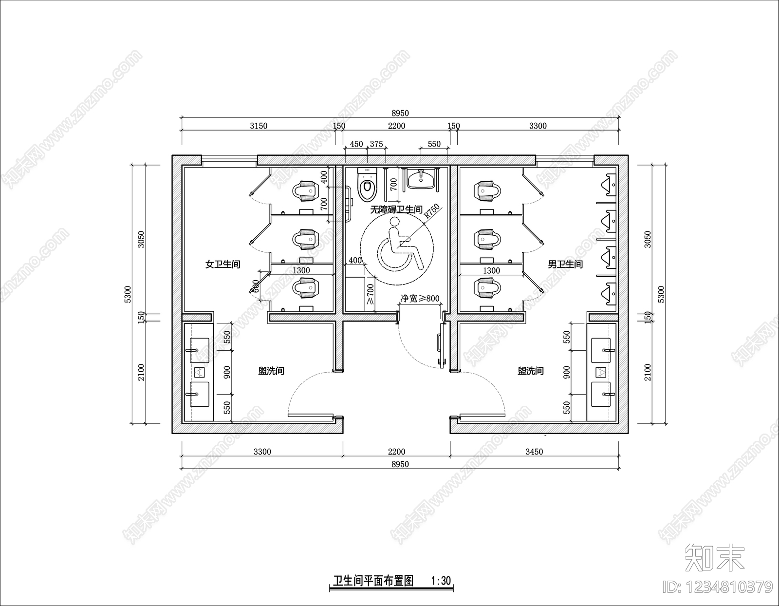 公共卫生间cad施工图下载【ID:1234810379】