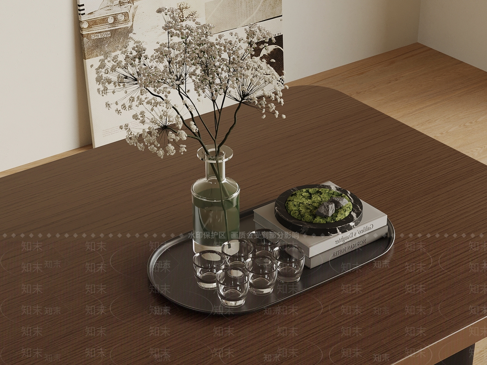 中古风花艺3D模型渲染效果图