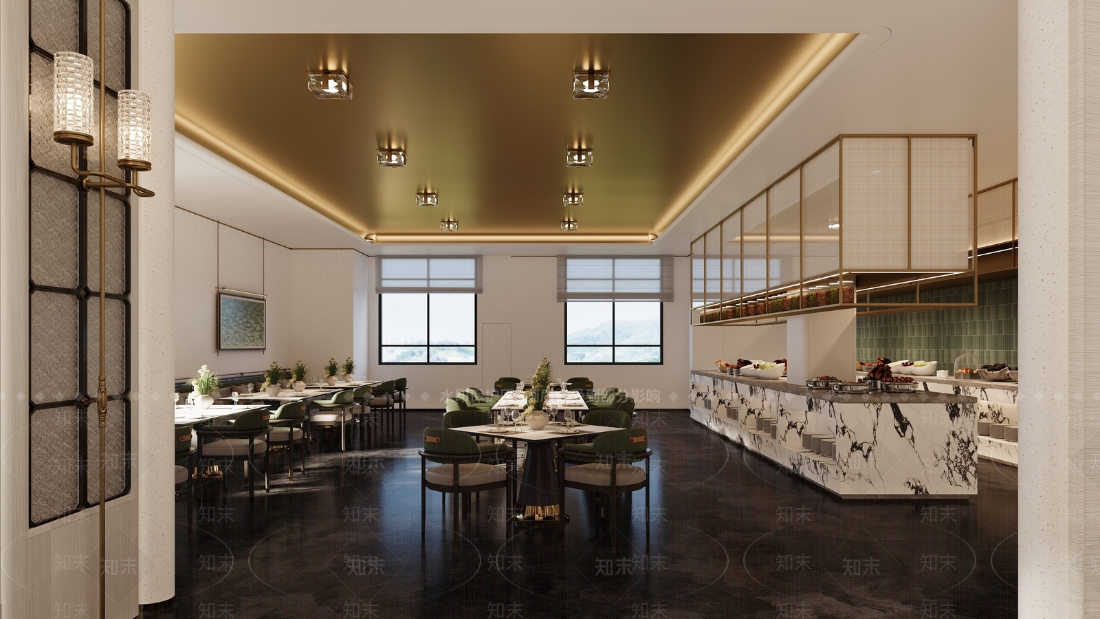 轻奢酒店餐厅3D模型渲染效果图