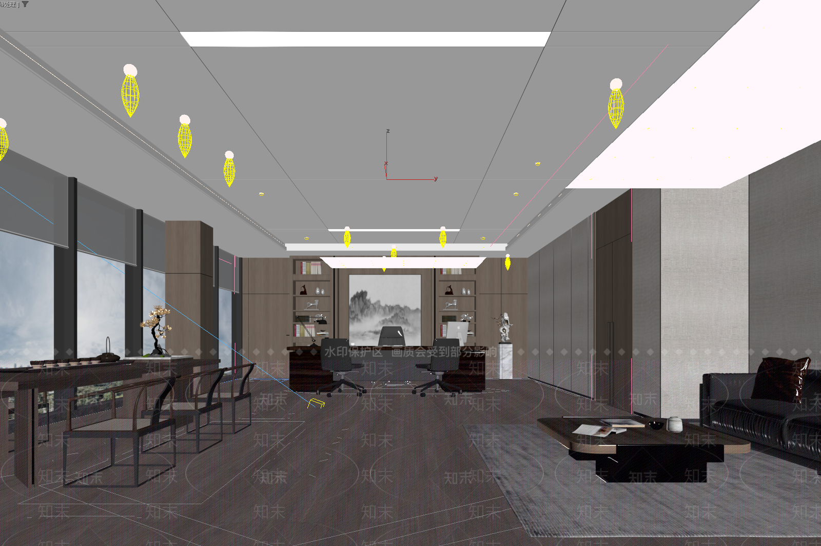 新中式董事长办公室3D模型下载【ID:1234829000】