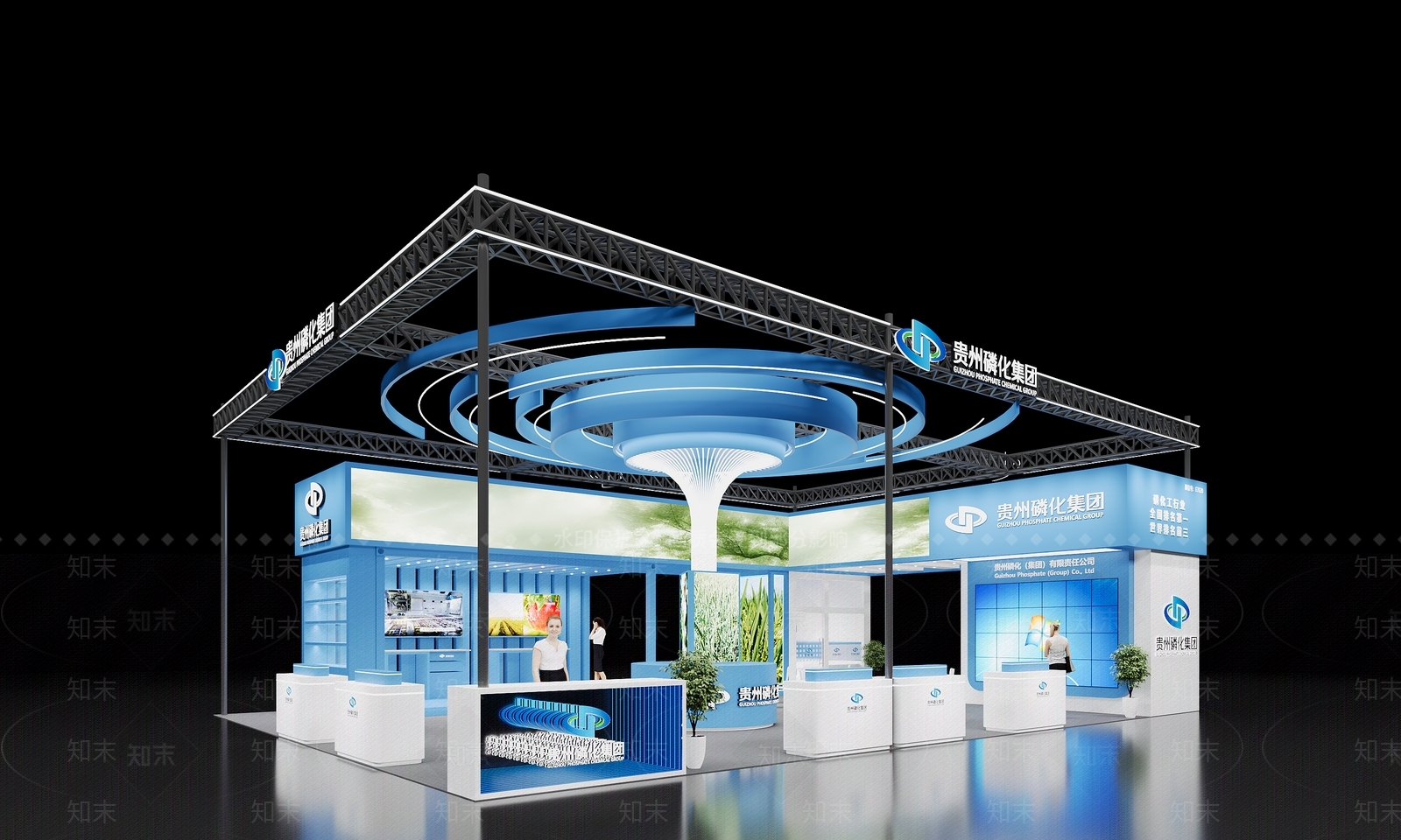 现代展台3D模型渲染效果图