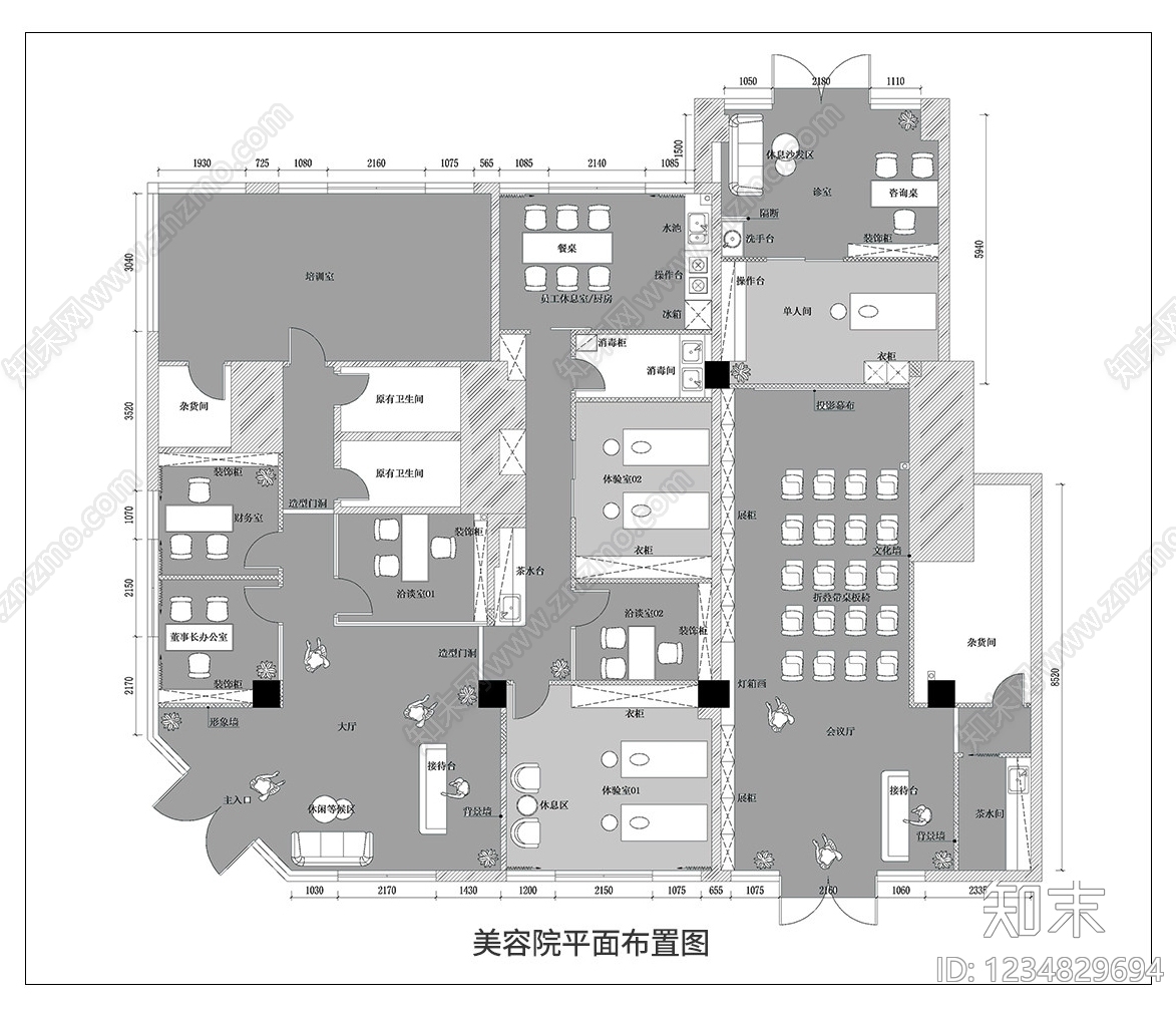 美容院cad施工图下载【ID:1234829694】