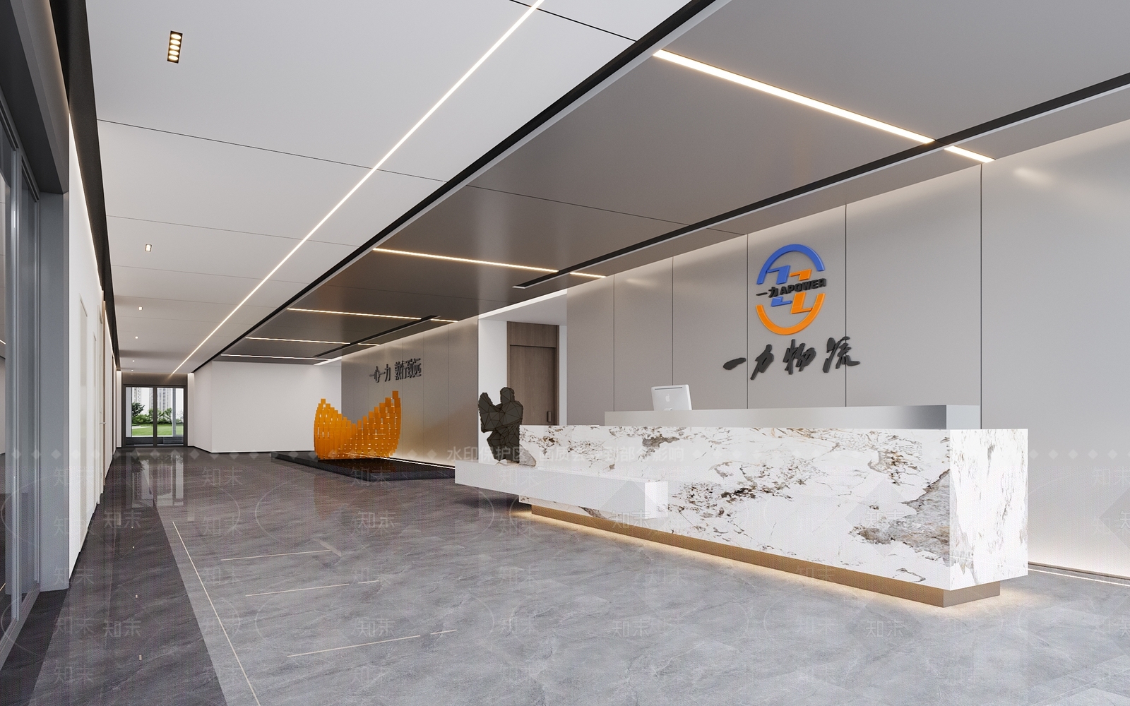现代简约办公大厅3D模型下载【ID:1234829731】