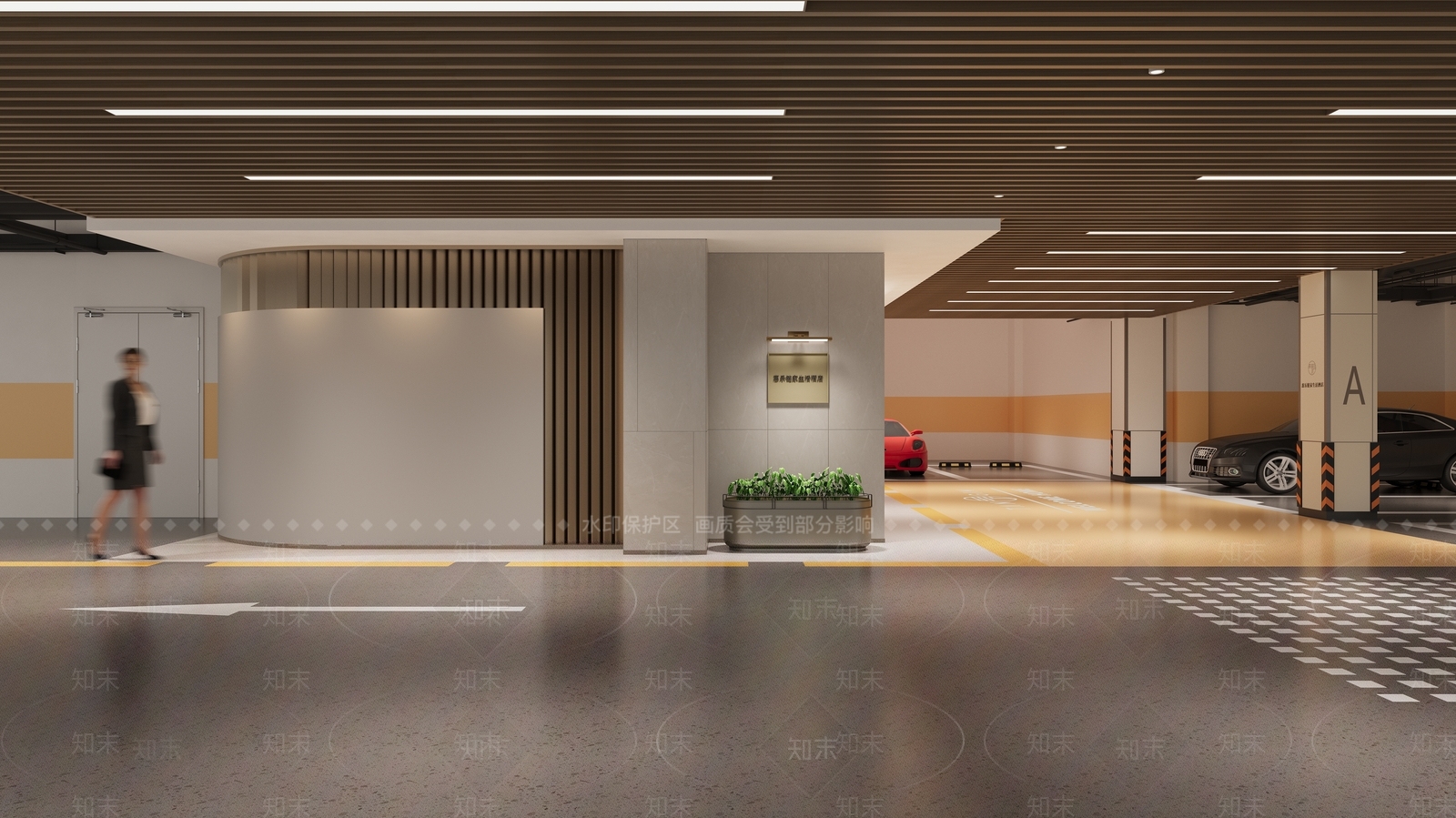 现代简约室内停车场3D模型渲染效果图