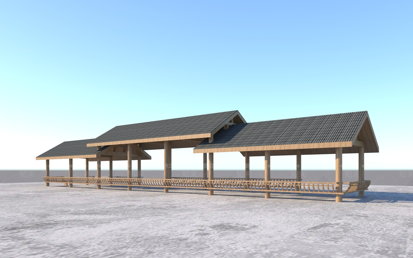 新中式景观廊架3D模型渲染效果图