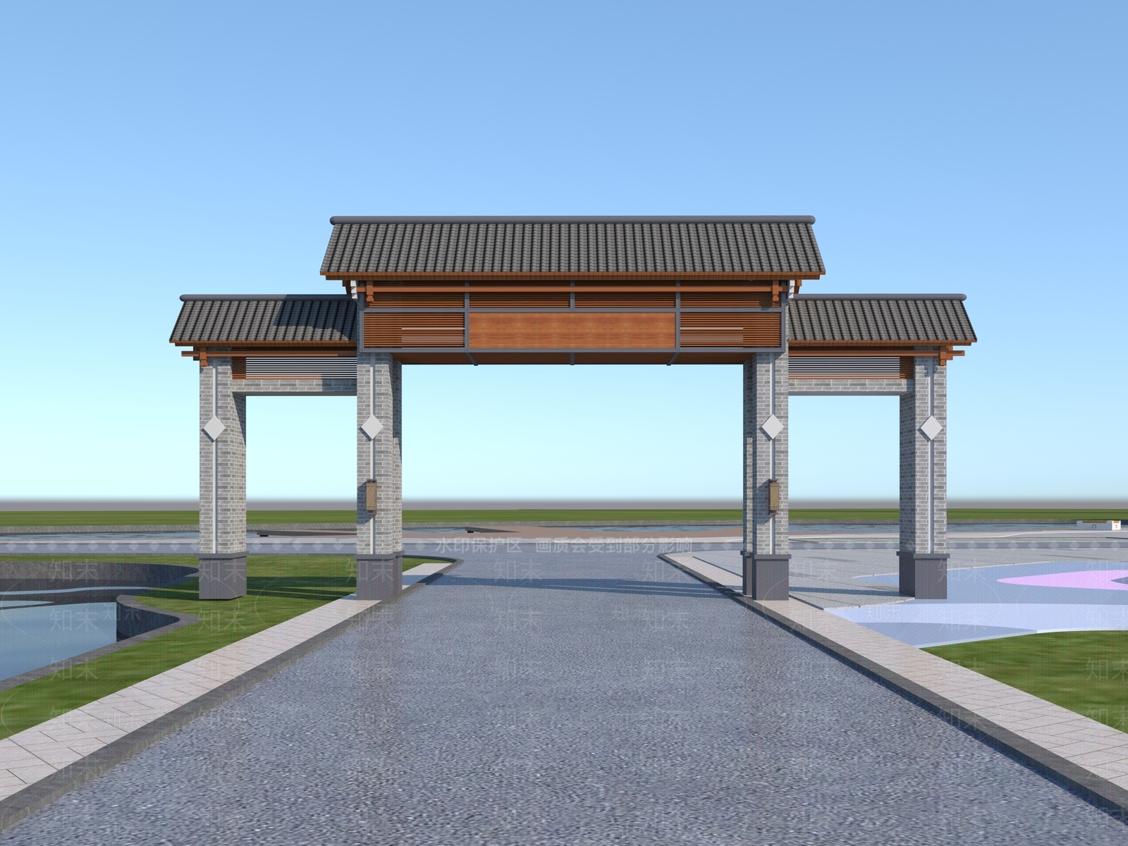 新中式景观牌楼牌坊3D模型渲染效果图