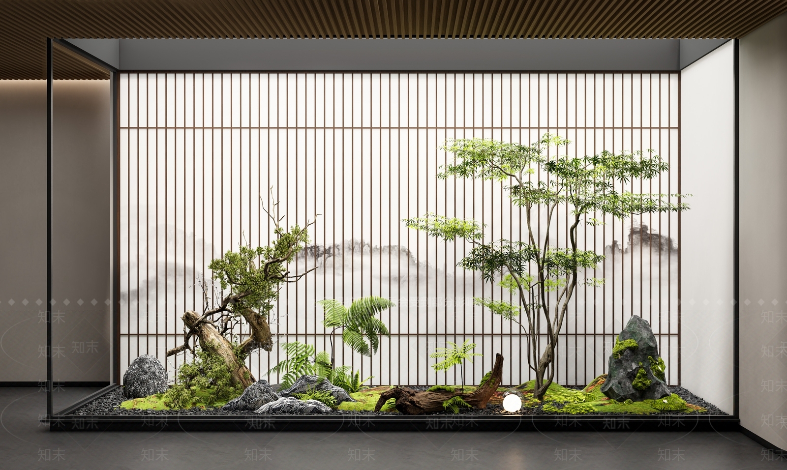 新中式室内景观3D模型渲染效果图