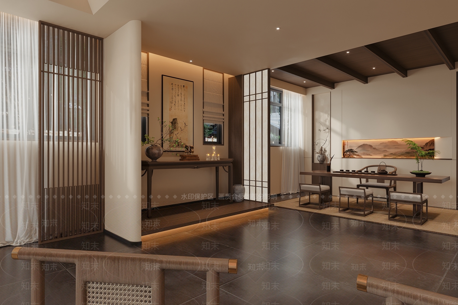 新中式中餐厅3D模型下载【ID:1234880151】