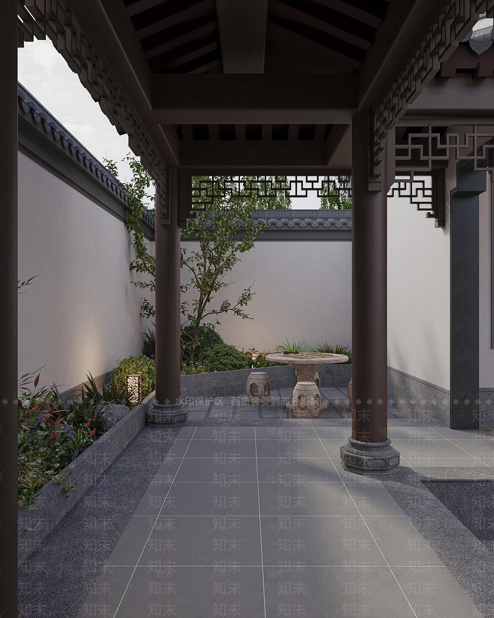 中式古建庭院3D模型下载【ID:1234886652】