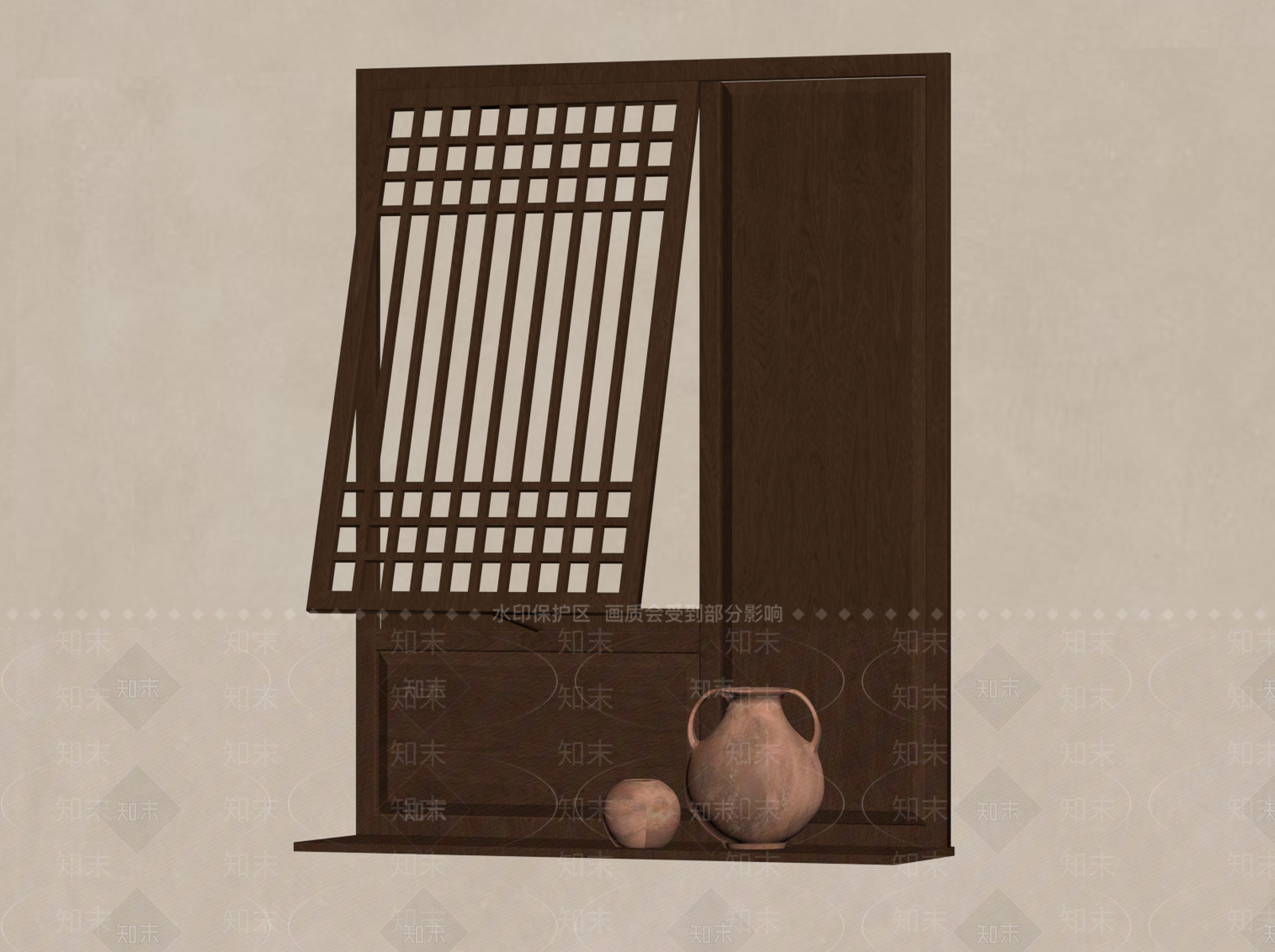 新中式窗3D模型下载【ID:1234887431】
