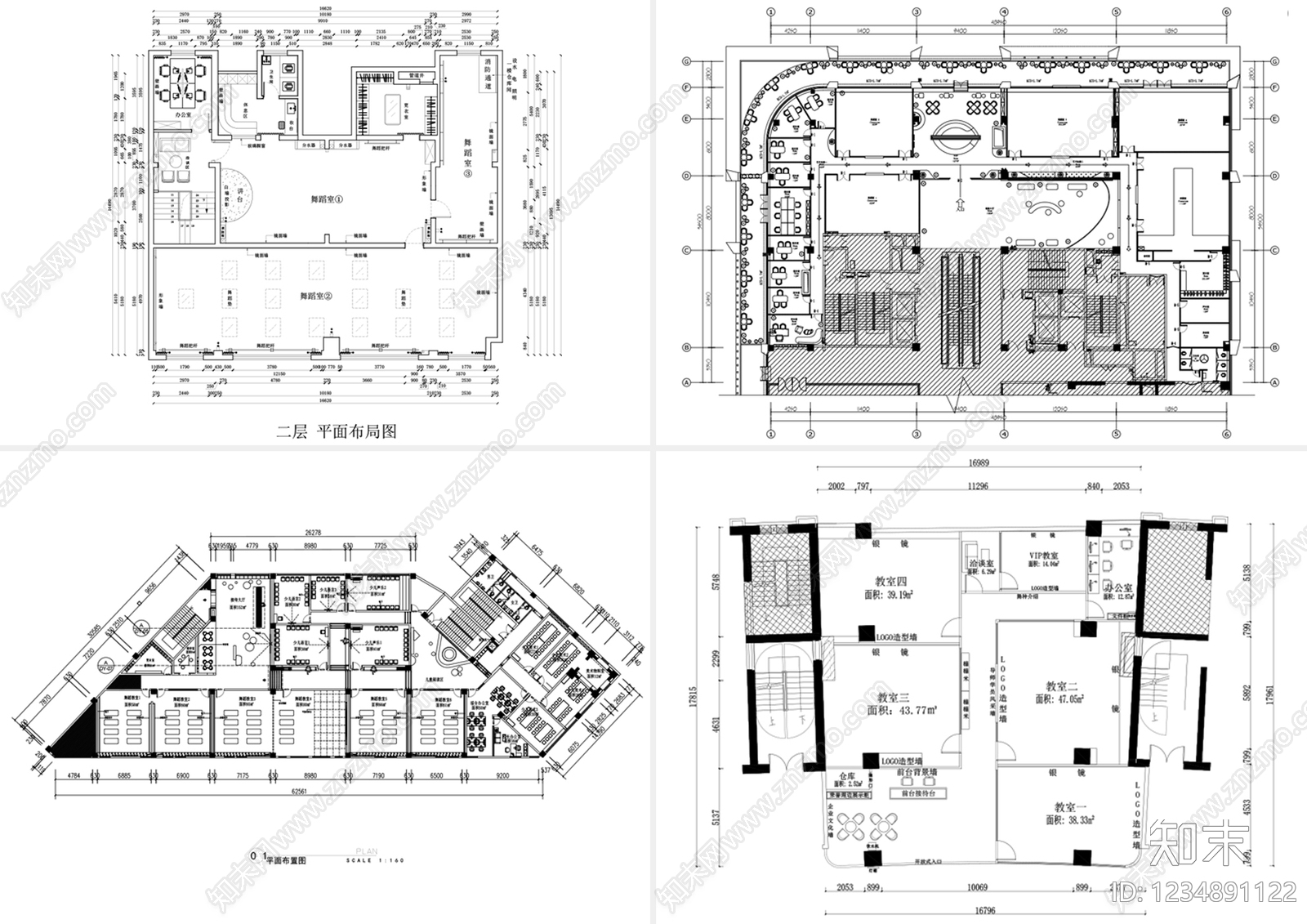 舞蹈室cad施工图下载【ID:1234891122】