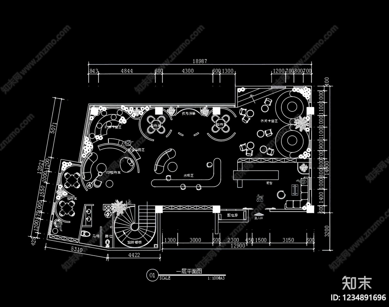中餐厅cad施工图下载【ID:1234891696】