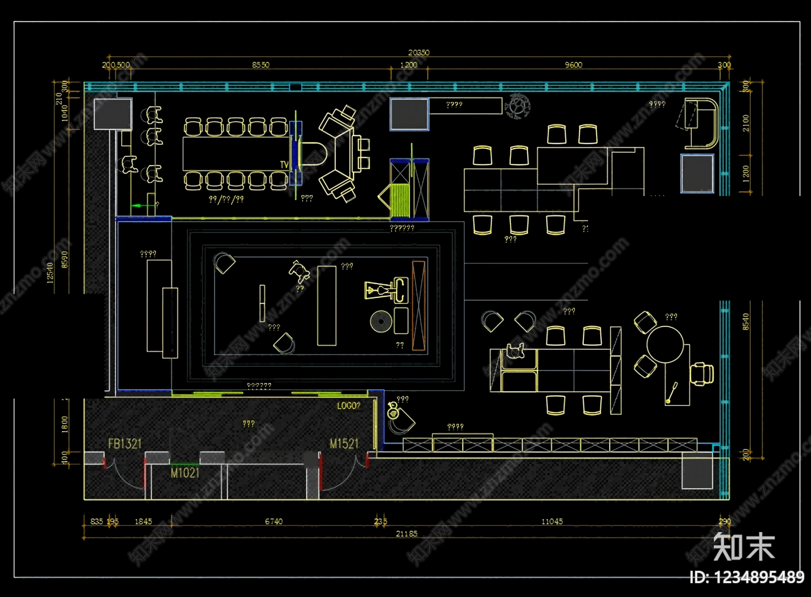 整体办公空间cad施工图下载【ID:1234895489】