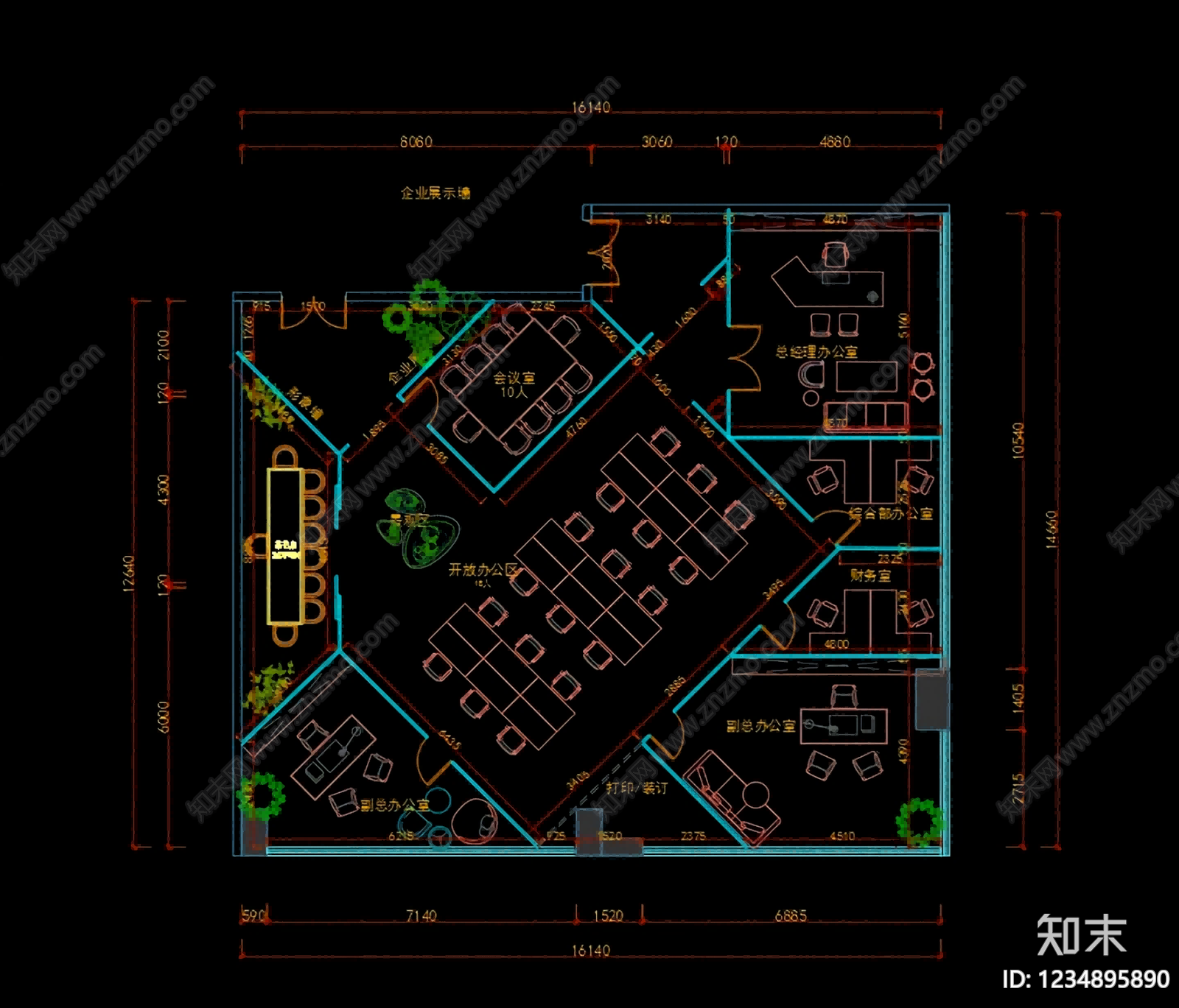 整体办公空间cad施工图下载【ID:1234895890】